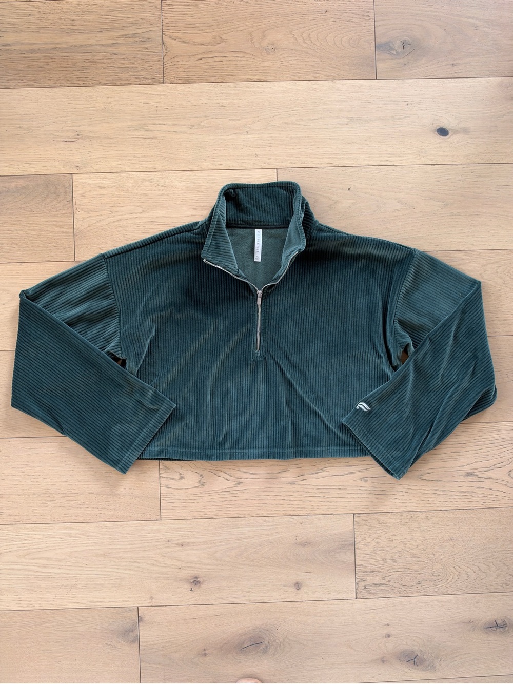 Fabletics Forest Green Corduroy Quarter-Zip Cropped Sweatshirt